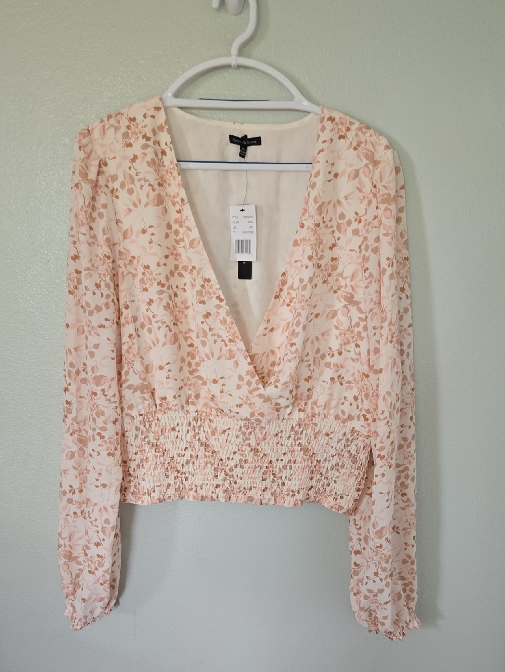 Violets & Roses | NWT Pink Floral Crossover Front Smocked Blouse Size XXL